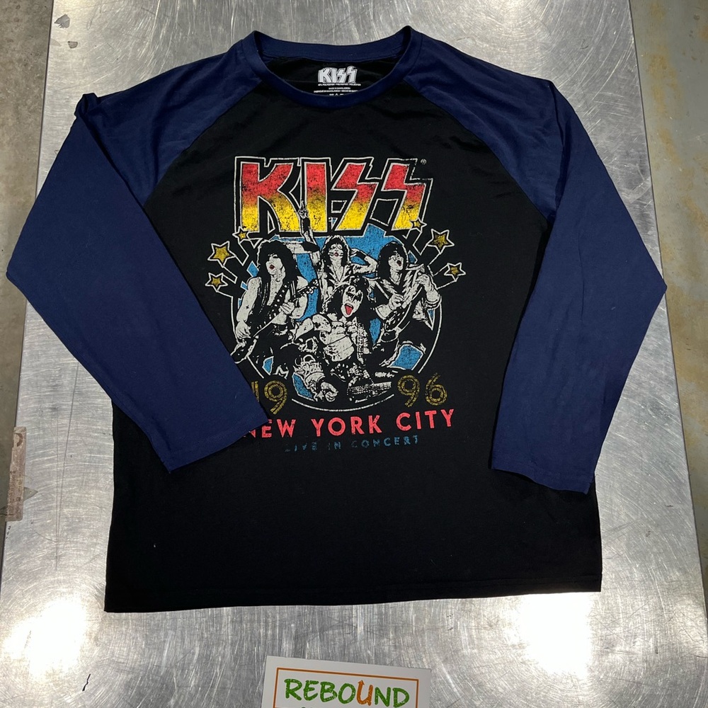 Kiss Black and Navy Long Sleeve Shirt Size L - Picture 1 of 4